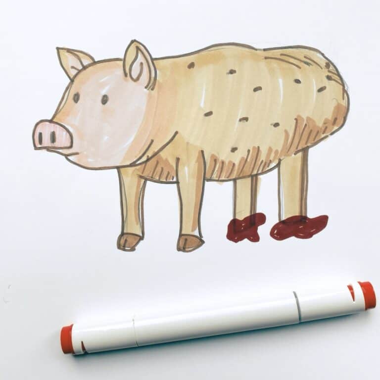 pig/potato drawing in marker with french fry legs