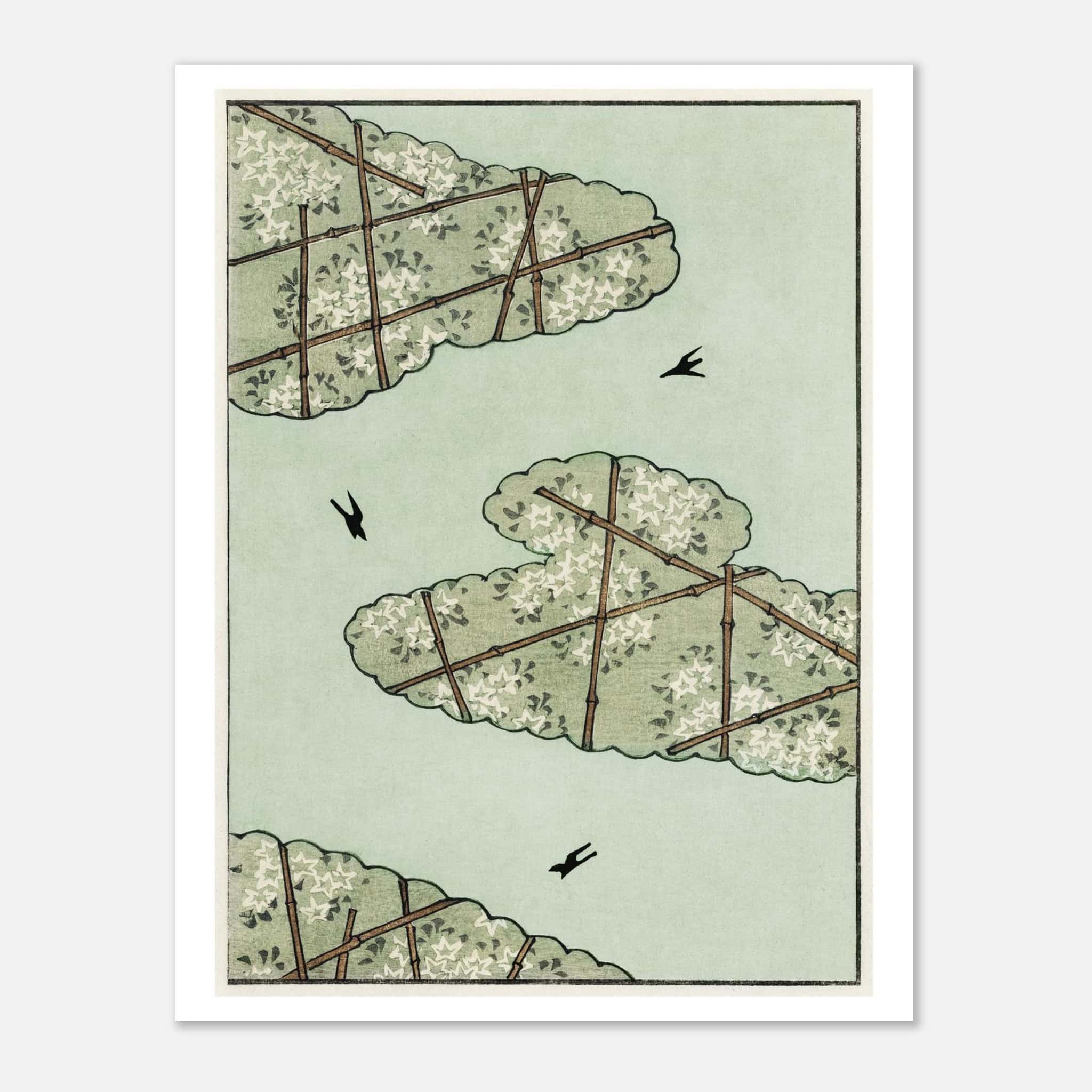 abstract green sky and bird wall art print