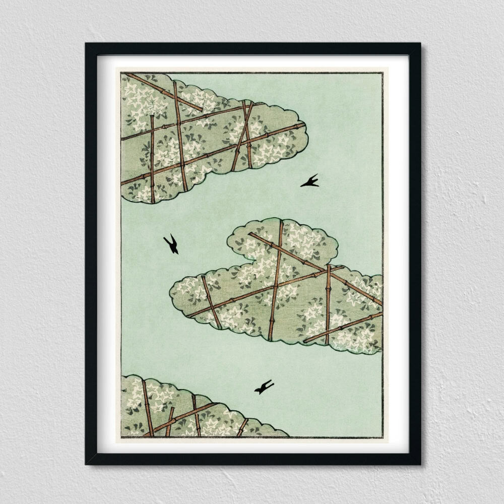 abstract green sky and bird wall art print
